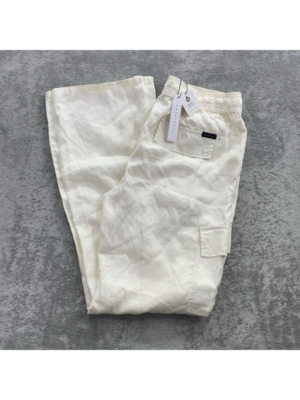 Sanctuary Relaxed Wide Leg Cargo Pants Womens Medium Off White Lyocell *STAIN